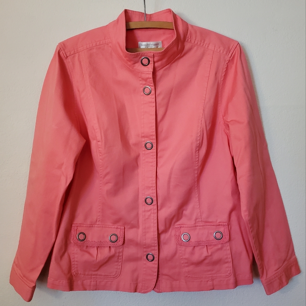L Petite Coral Christopher & Banks Snap Front Jacket